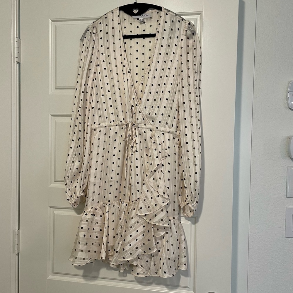 $365 Shona Joy Women's White Long Sleeve Odell Polka Dot Mini Wrap Dress